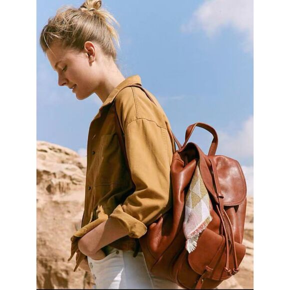 Madewell The Transport Rucksack English Saddle Brown Real Leather Large Backpack - Picture 1 of 5